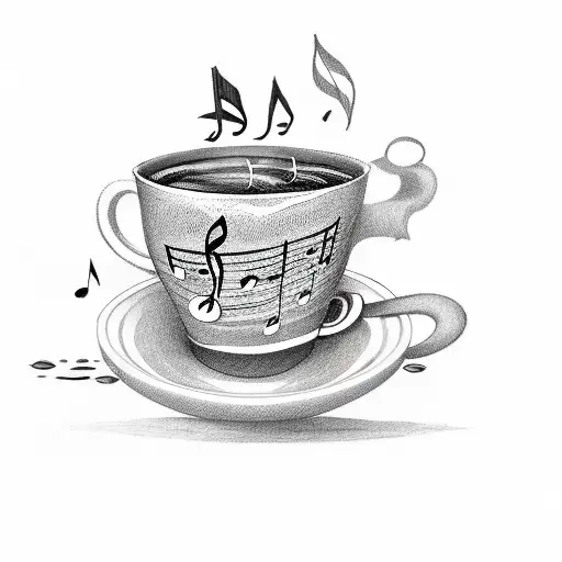 A Coffee Cup With Musical Notes Flowing Out Of It