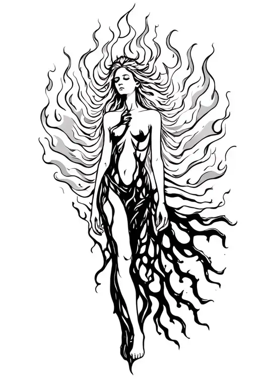 Full Body Mythological Female Marrow With Flames