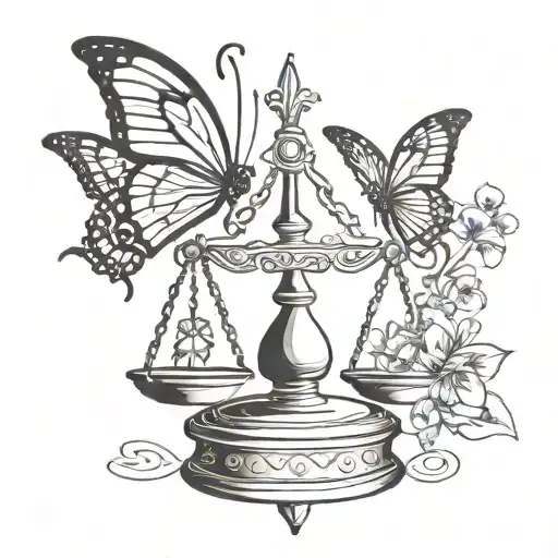 Libra Scale With A Crown On Top Of The Scale And A Butterfly Around It