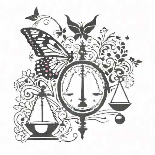 Libra Scale With Butterfly And Crown Surrounded