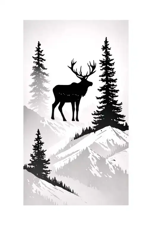 Elk Trees Mountain Landscape