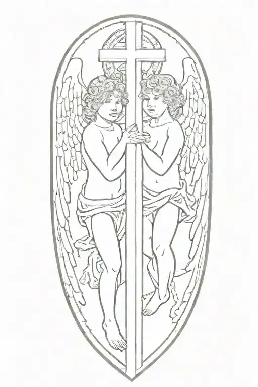 Two Little Angels With Cross In Between