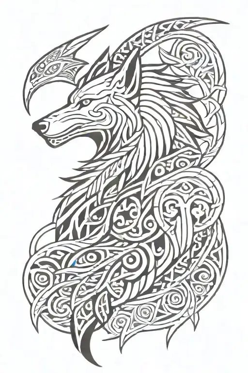 Viking Wolf And Raven Tribal