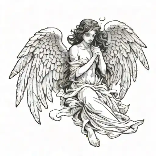 Black And White Angel With Multiple Wings Submerging Each Other