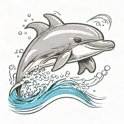 Smiling Curly-haired Dolphin In Sunglasses Jumping Out Of The Water