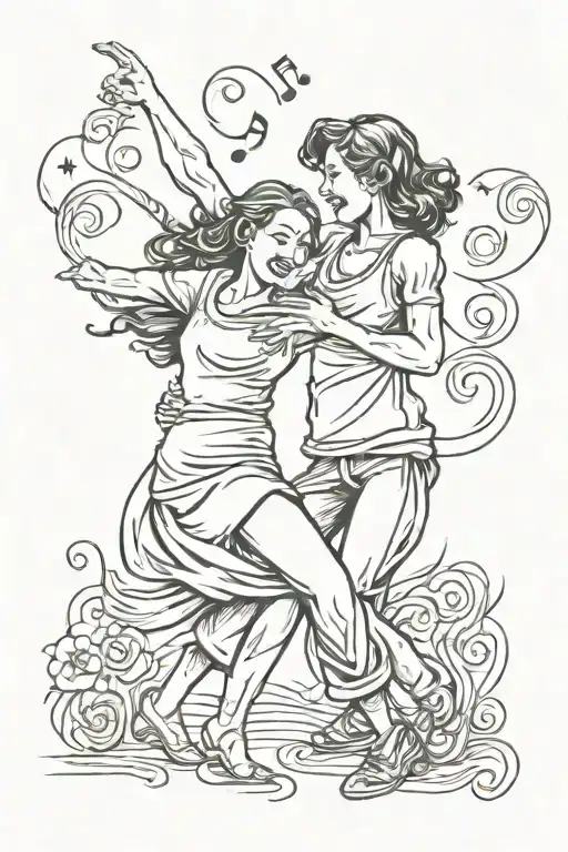 A Tattoo Of A Mother And Son Dancing To Their Favorite Song