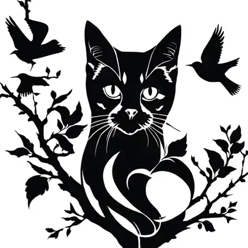 Black Cat And Birds
