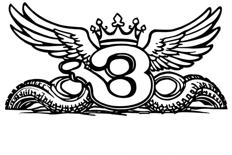 Number 38 With Angle Wings Crown In Top And Tires Around