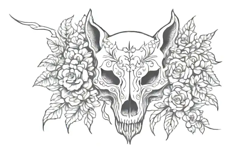 Wolf Skull Floral Sternum