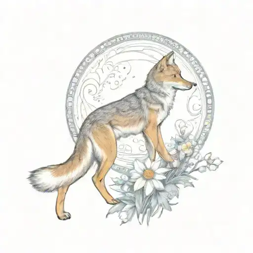 Sitting Coyote And Eidelweiss Moon