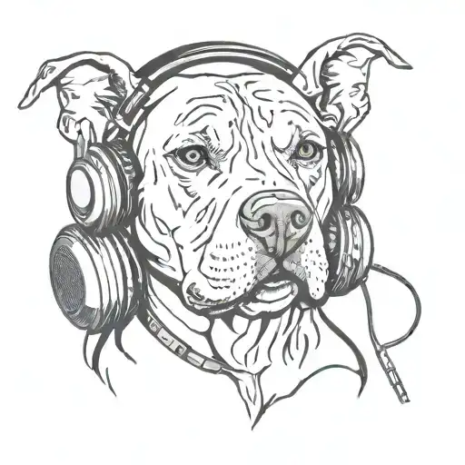 Cartoon Pit Bull Wearing Headphones And Listening