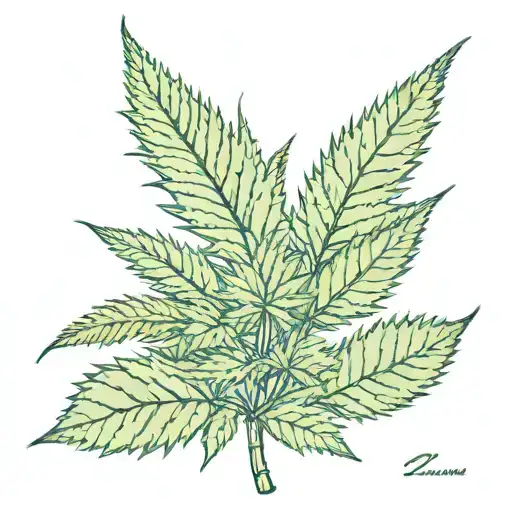 Sativa Type Cannabis Leaf With The Head Of A New Caledonian Cagou In The Background