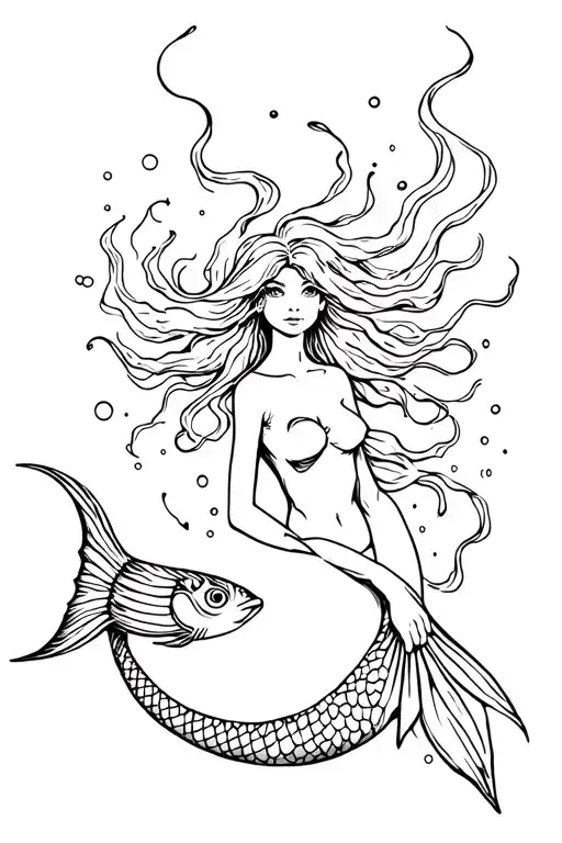 Mermaid With Fish Swimming With A Tail