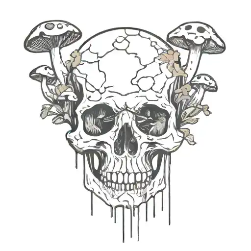 Skull With Mushrooms Growing Through Holes