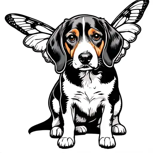 Create An Old School Tattoo Of A Beagle Dog With Moth Wings