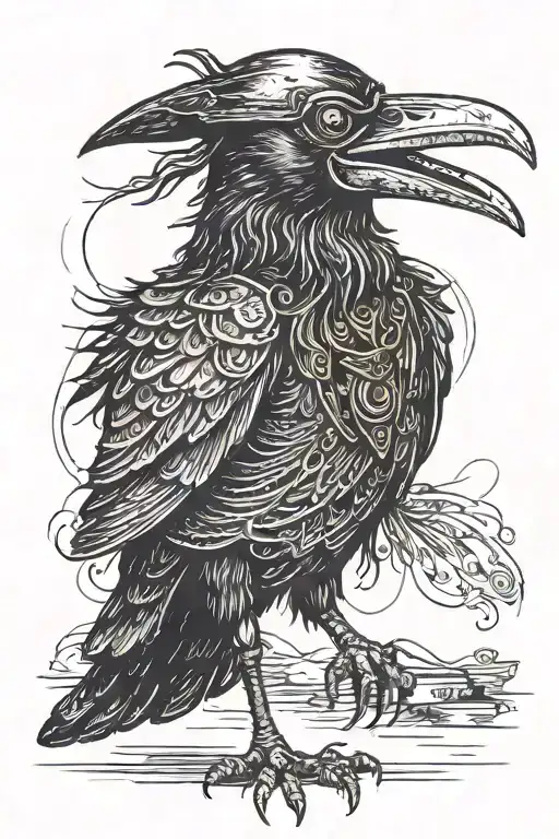 Crow With A Normal Bird Body And A Plague Doctor Mask In An Medieval Drawing Style