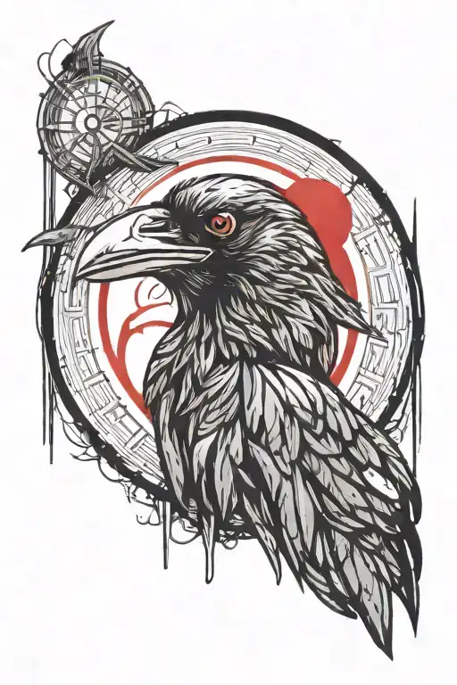 A Evil Raven With Three Eyes And A Red Circle In The Backgorund