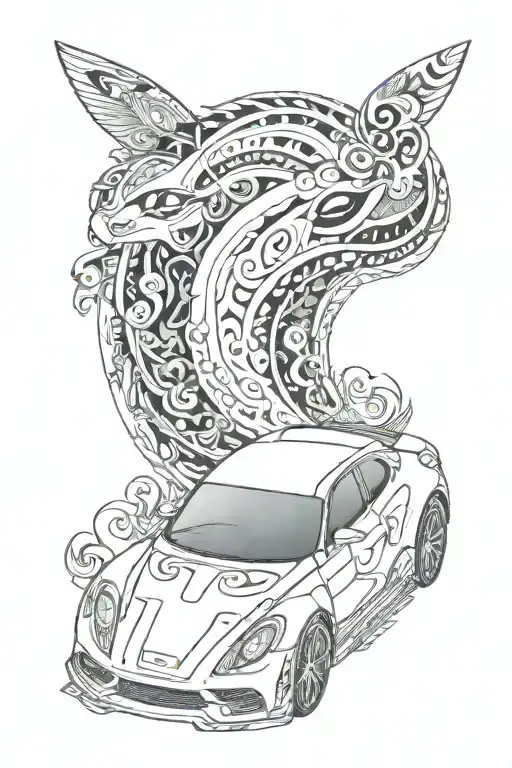 A Futuristic Car Design With Indian Paisley Patterns And Anime Characters Riding On Top