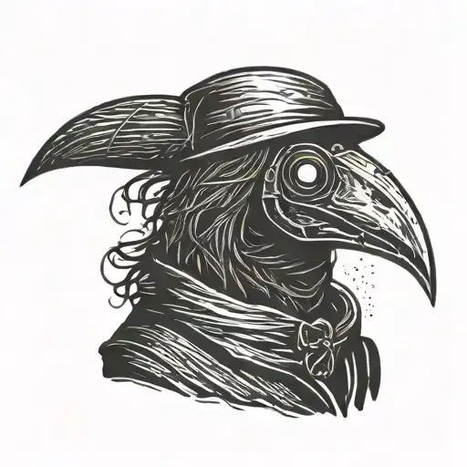 Plague Doctor Head And Mask And A Raven Body In A Minimalist Style
