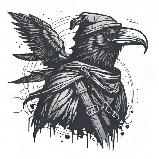 Standing Raven With A Plague Doctor Mask And Head In A Minimalist Style