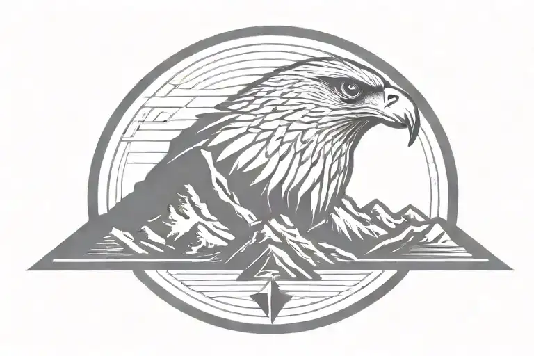 Mountains With Falcon Outline Drawn