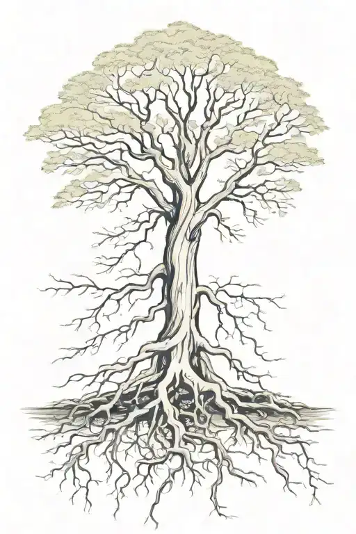 Tall Tree With Roots Wrapped Around Earth