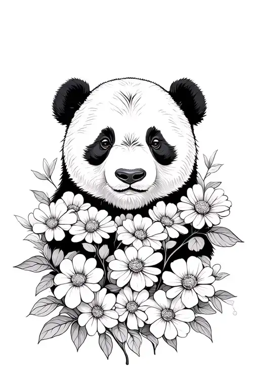 Panda Whos Face Is Morphed Into Flowers Growing