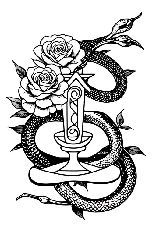 Libra Symbol Surrounded By Snake Intertwined Roses
