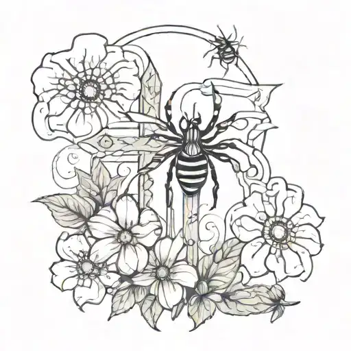 Cross Flowers And Spider
