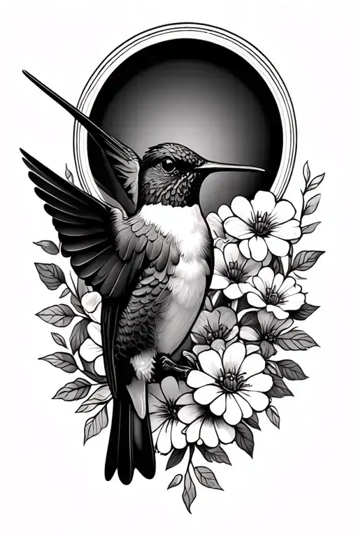 Hummingbird With A Halo Surrounded By Flowers