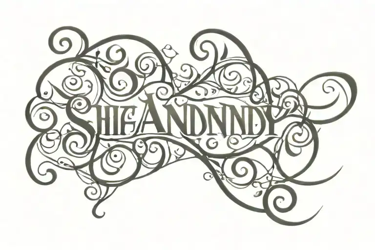 Two Word Rotational Ambigram With The Names Shanes And Brandy