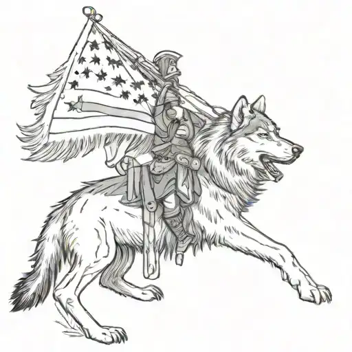 Standing Wolf Holding A Flag