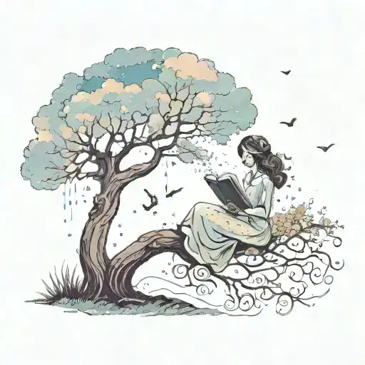 Woman Under Tree Magic Fairytale Sky Reading