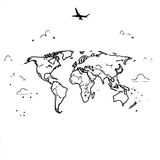 Travel World Map With Plane Flying In The Sky