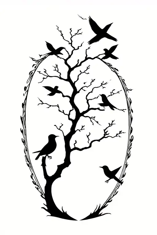 Double Tattoo Trees And Birds