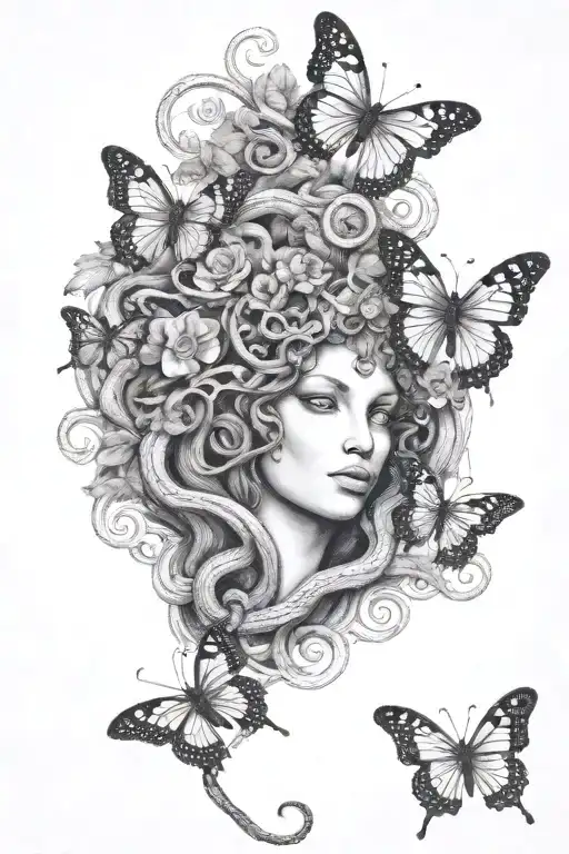 Medusa Snakes With Butterfly