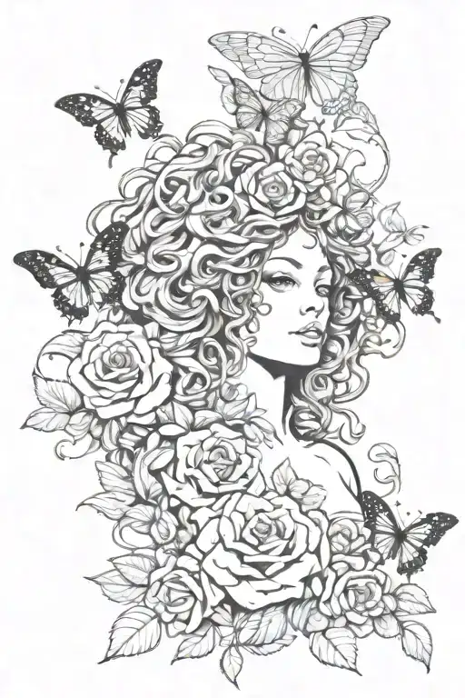 Medusa With Roses And Butterflies