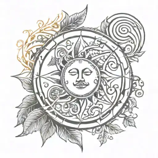 Spiral Moon Sun Life War Fire With With Leaves
