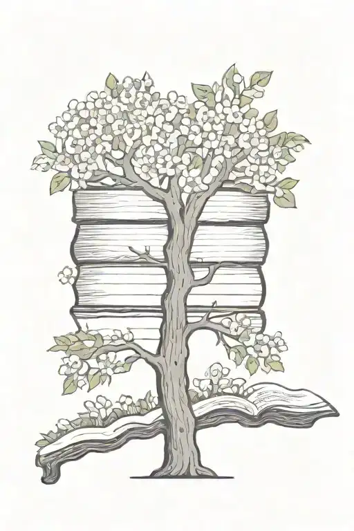Book Tree With Flowers Growing Around The Arm And Ending On The Half Sternum