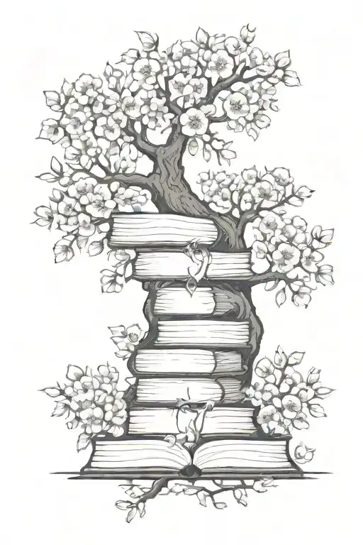 Book Tree With Flowers Growing Around The Arm And Ending On The Half Sternum