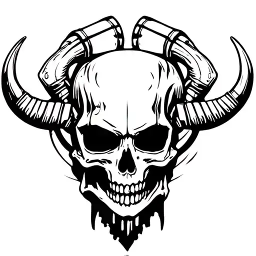 Skull With Horns And Bullets
