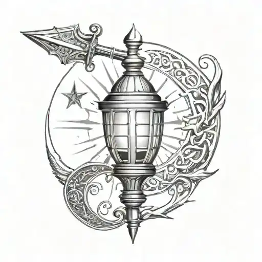 Sun Moon Star Lantern Torch Medieval Sword