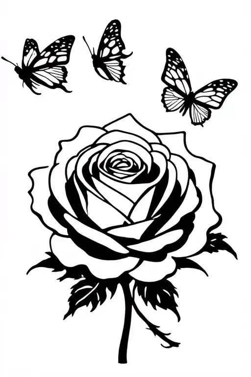 Butterflies Flying Up From A Rose With No Stem
