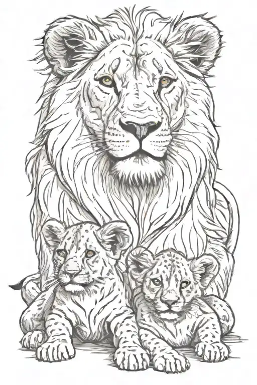 Lion Lioness And Lion Cub
