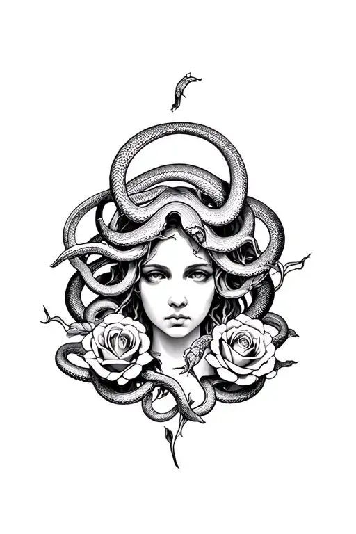 Medusa Surrounded By Snakes And Roses