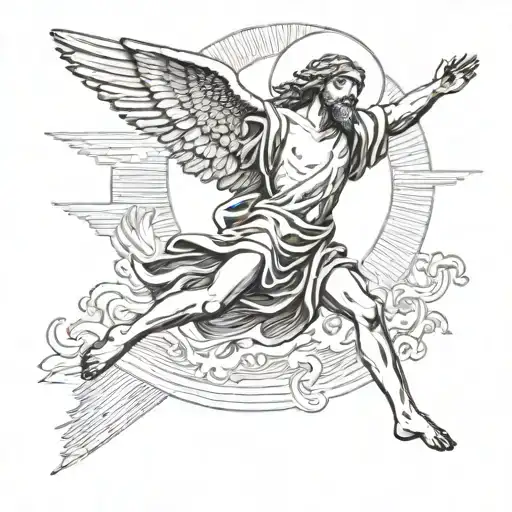 Icarus Falling From The Sun As Jesus Is Above Him