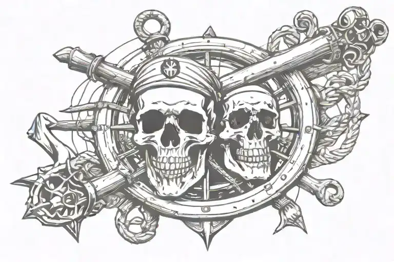 Skull Ship Rudder And Anchor