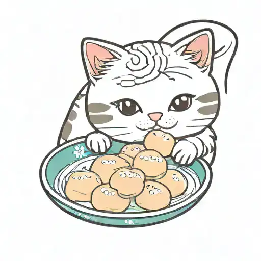 Japanese Cat Eating Mochi