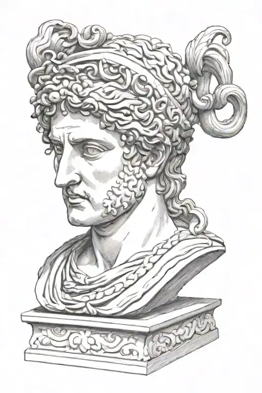 Bust Of The God Apollo As If Carved In Wood And With A Snake