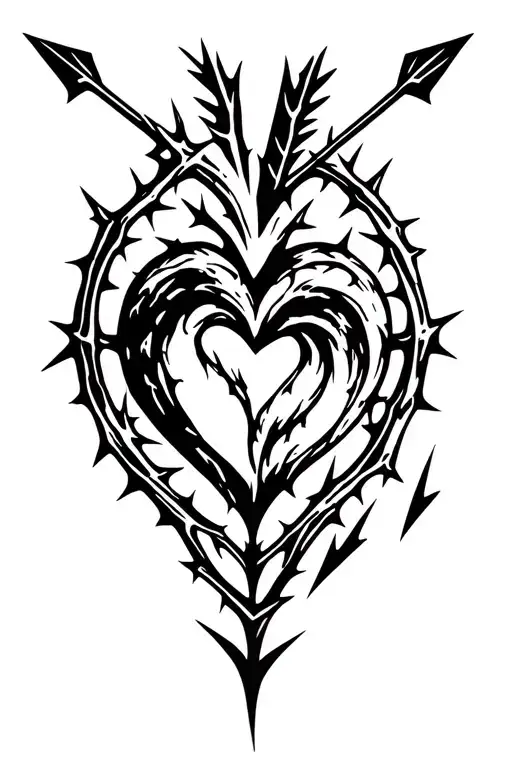 Arrow Surround By Thorns Going Through A Heart